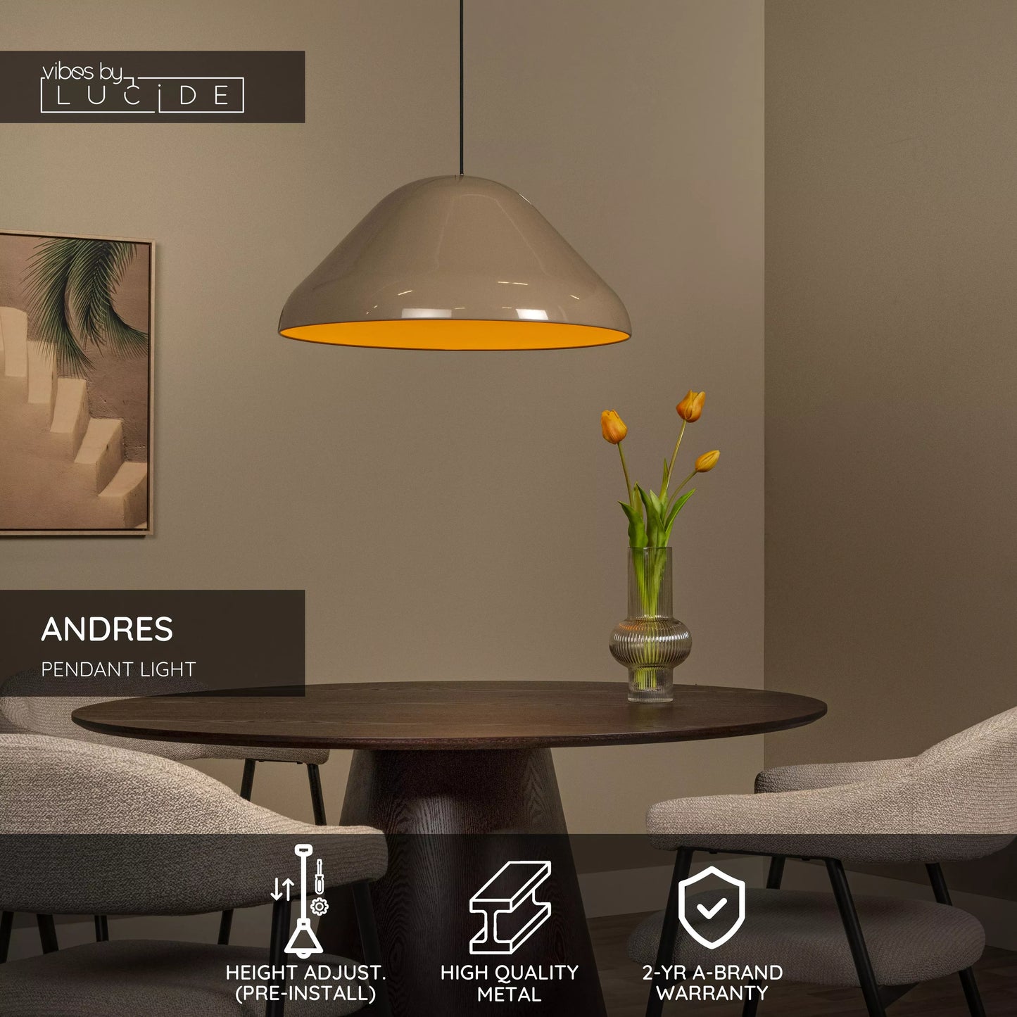 Lucide ANDRES - Pendant light - Ø 56 cm - 1xE27 - Taupe | Vibes