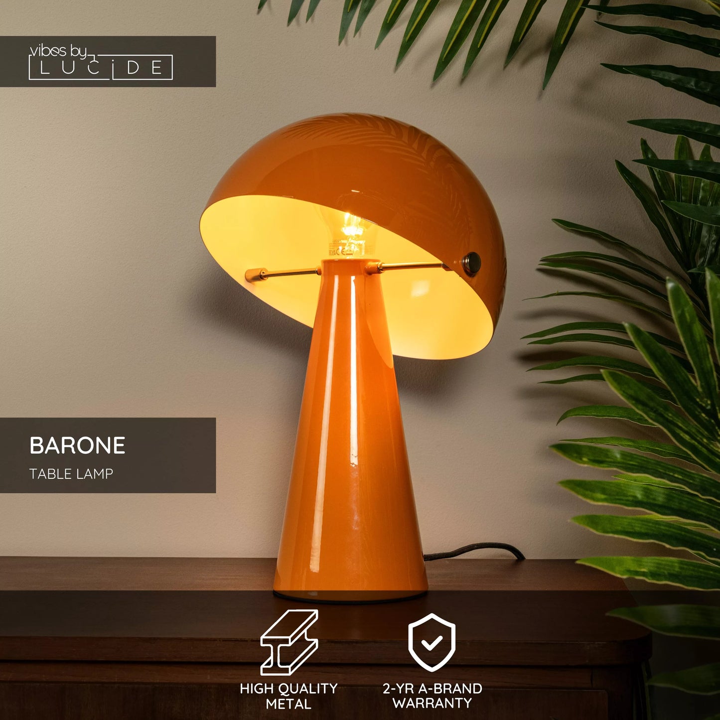 Lucide BARONE - Table lamp - Ø 23 cm - 1xE27 - Orange | Vibes