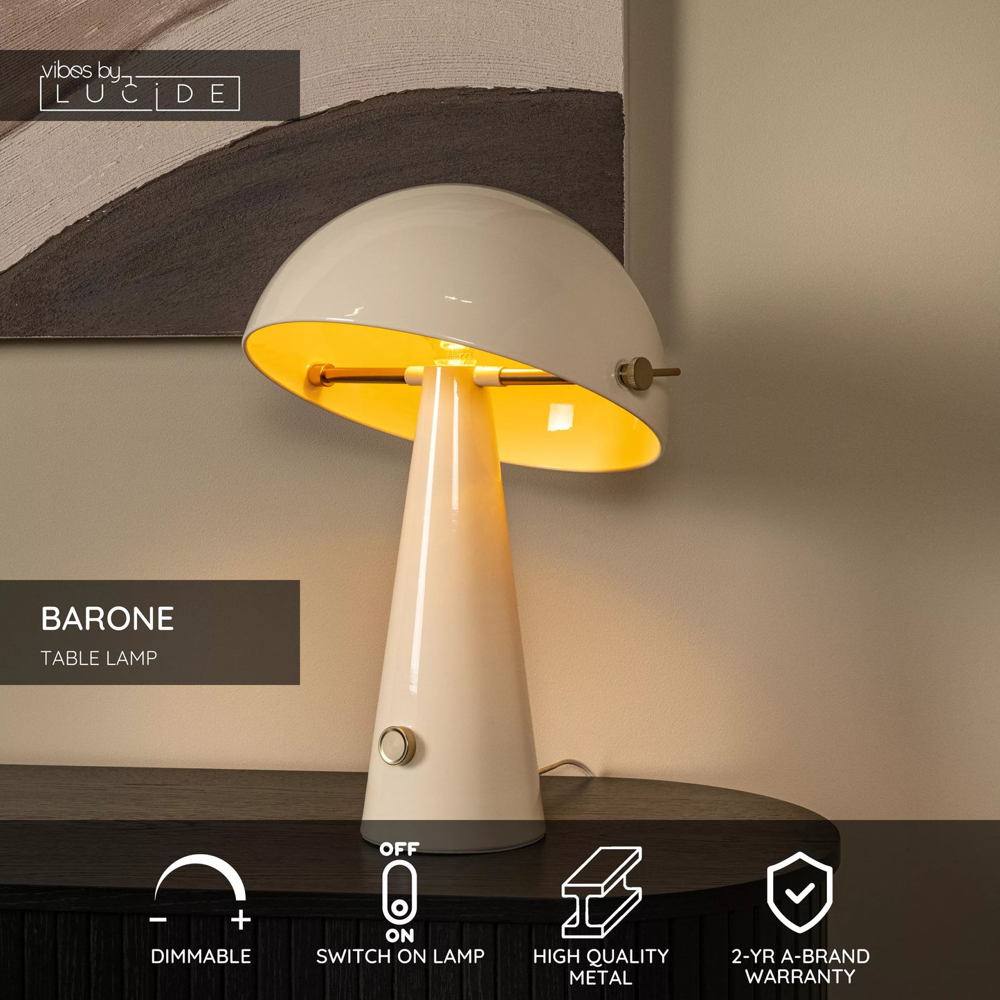 Lucide BARONE - Table lamp - Ø 38 cm - 1xE27 - Taupe | Vibes