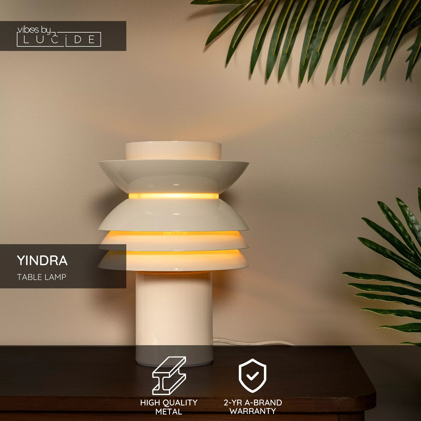 Lucide YINDRA - Table lamp - Ø 17,5 cm - 1xE27 - Cream | Vibes