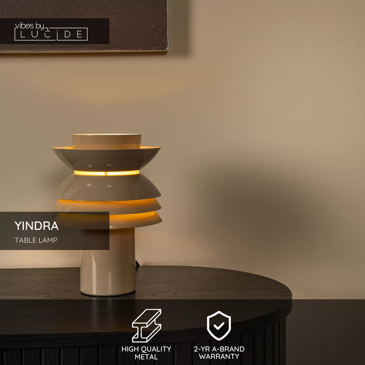 Lucide YINDRA - Table lamp - Ø 17,5 cm - 1xE27 - Taupe | Vibes