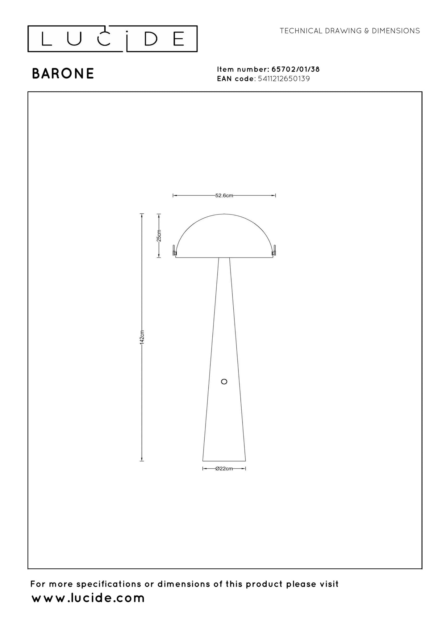 Lucide BARONE - Floor lamp - Ø 52,6 cm - 1xE27 - Cream | Vibes