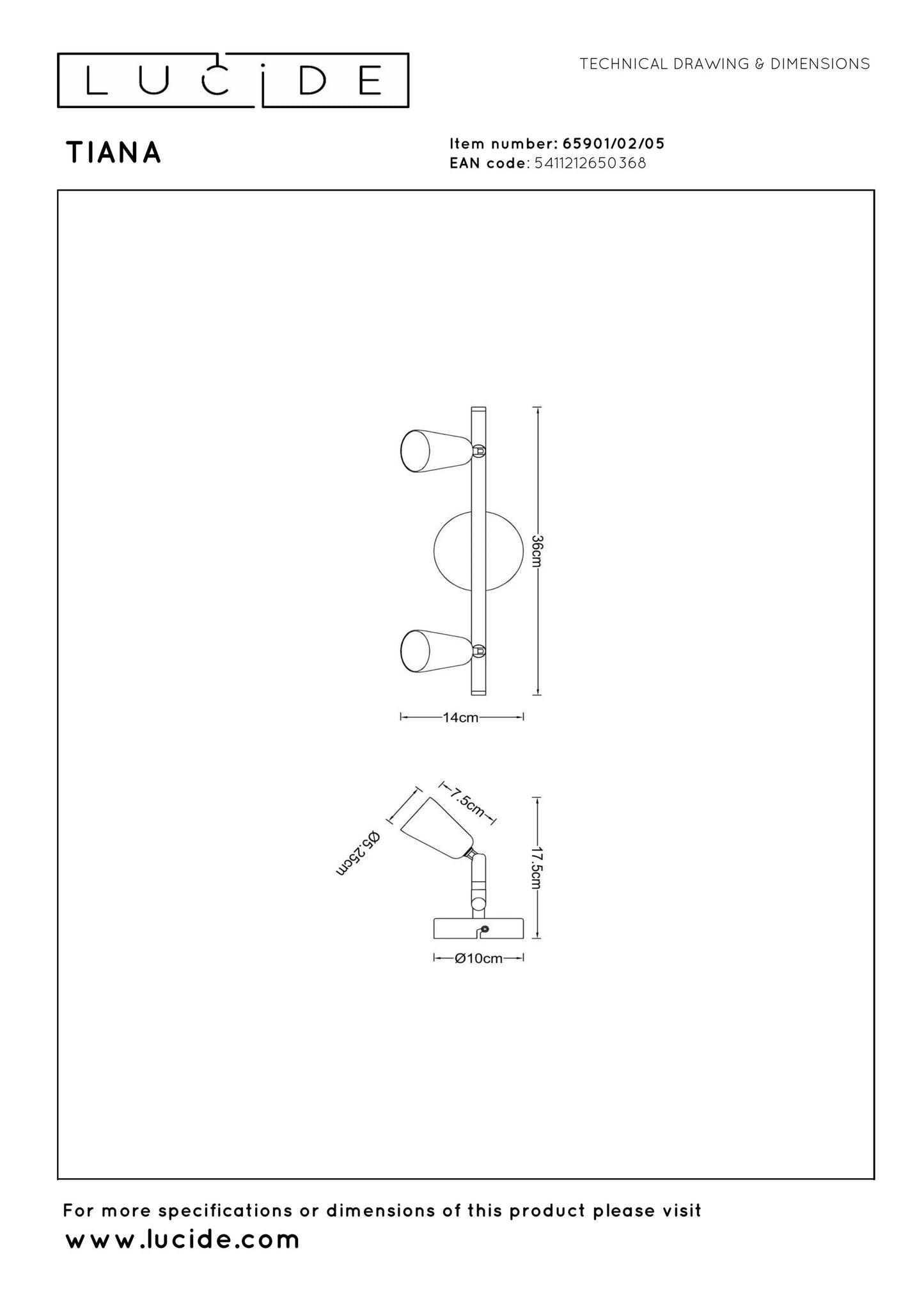 Lucide TIANA - Wall spotlight / Wall light - 2xGU10 - Champagne Color | Essential