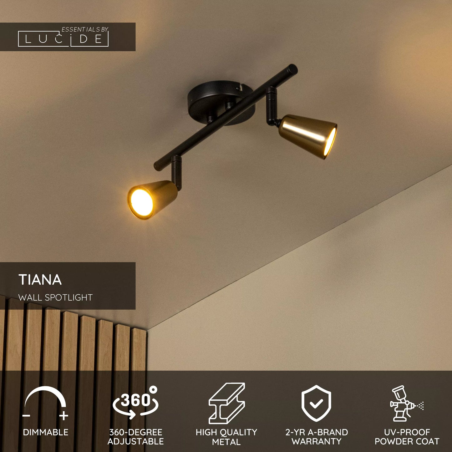 Lucide TIANA - Wall spotlight / Wall light - 2xGU10 - Champagne Color | Essential