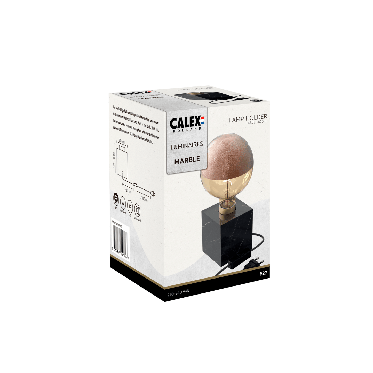 Calex Table Lamp Square - E27 - Marble - Black