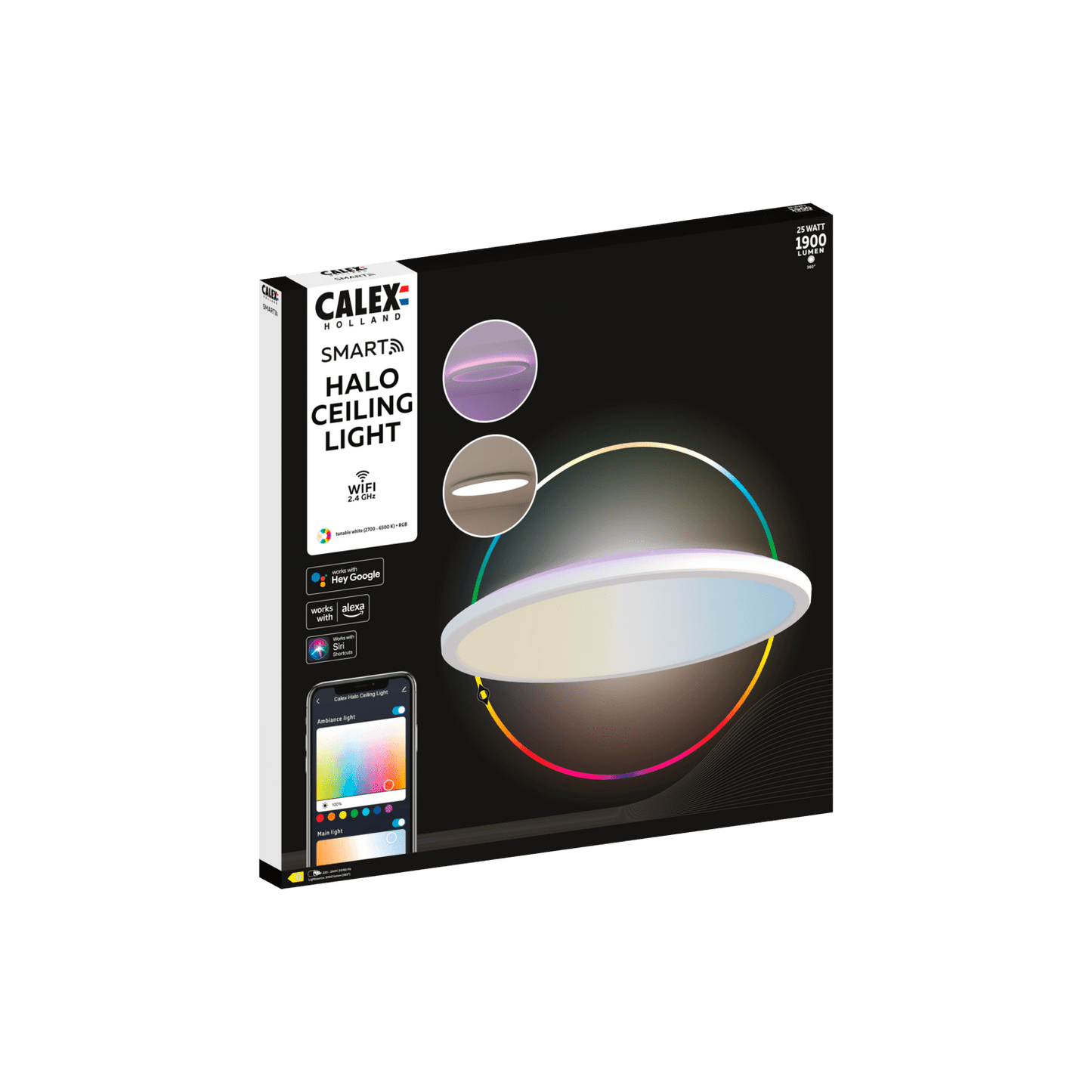 Calex Smart Halo LED Ceiling Lamp White - 40cm - RGB+Warm White - 25W