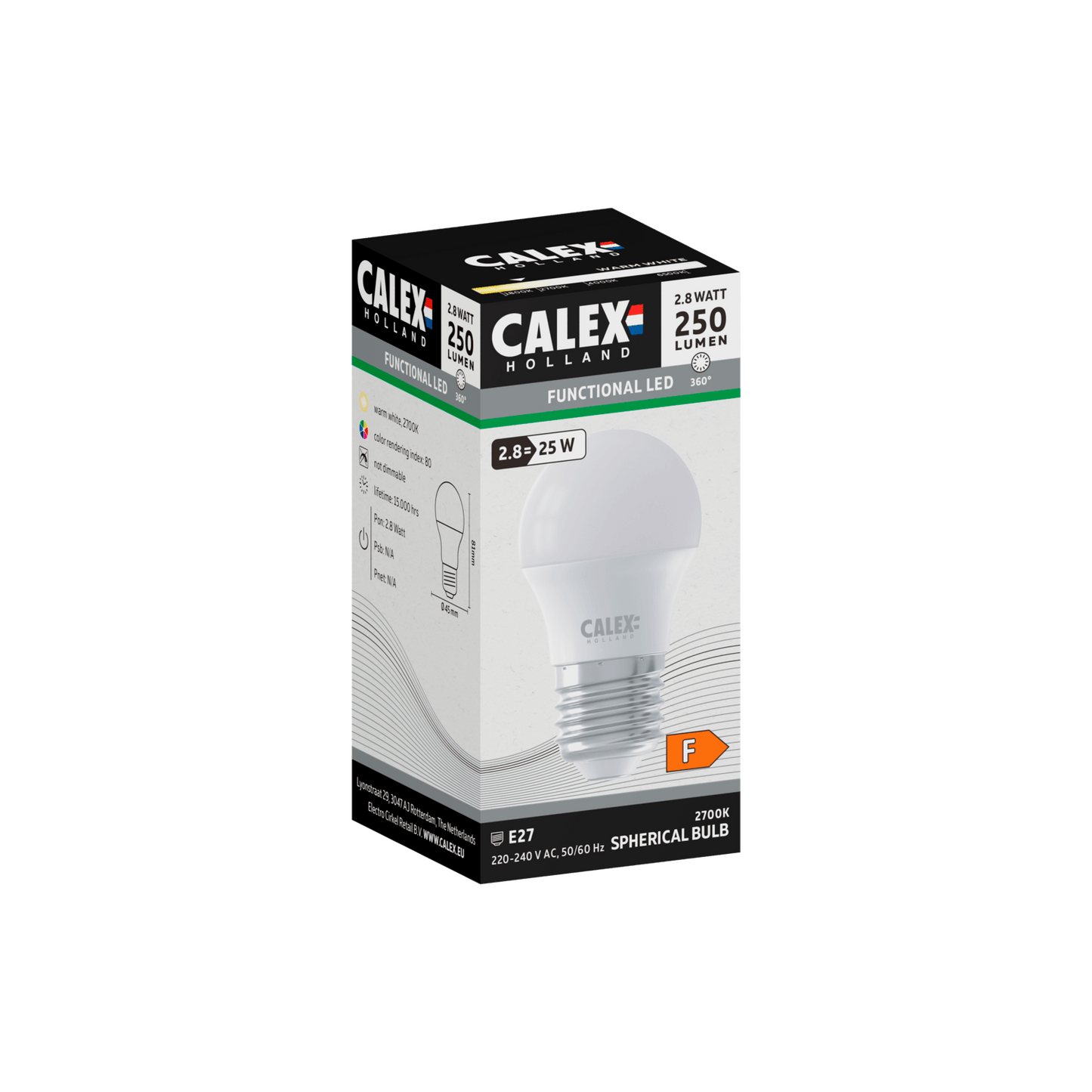 Calex SMD LED Lamp - E27 - P45 - White - 2.8W