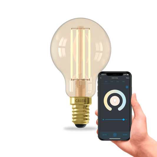 Calex Smart LED Bulb - E14 - Filament - P45 - Gold - Warm White - 4.9W