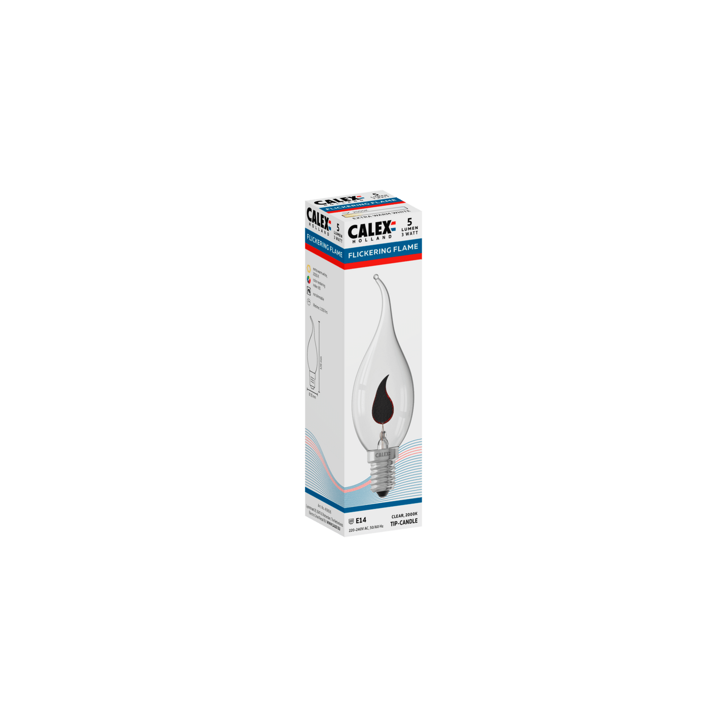 Calex Incandescent Bulb - E14 - BXS35 - Flame - 3W