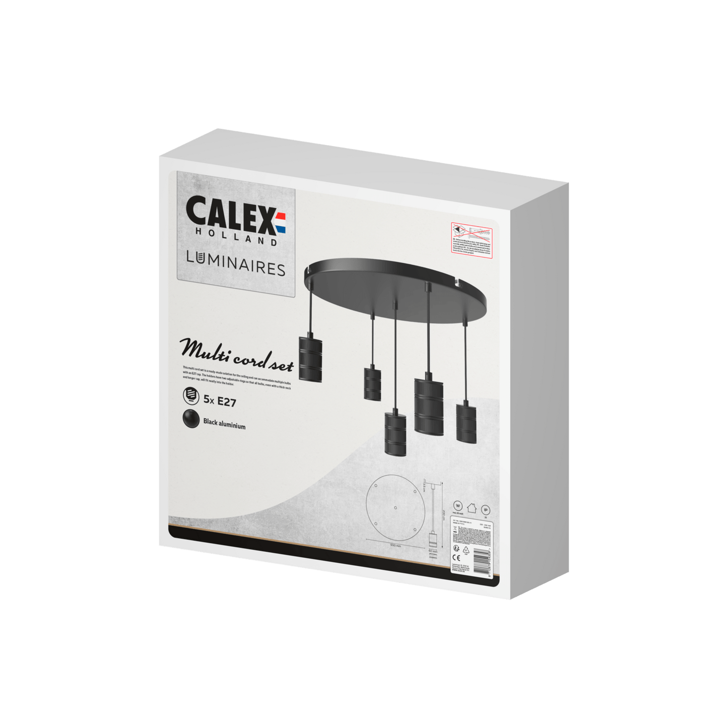 Calex Pendant Light - 5x E27 - Black - 50cm