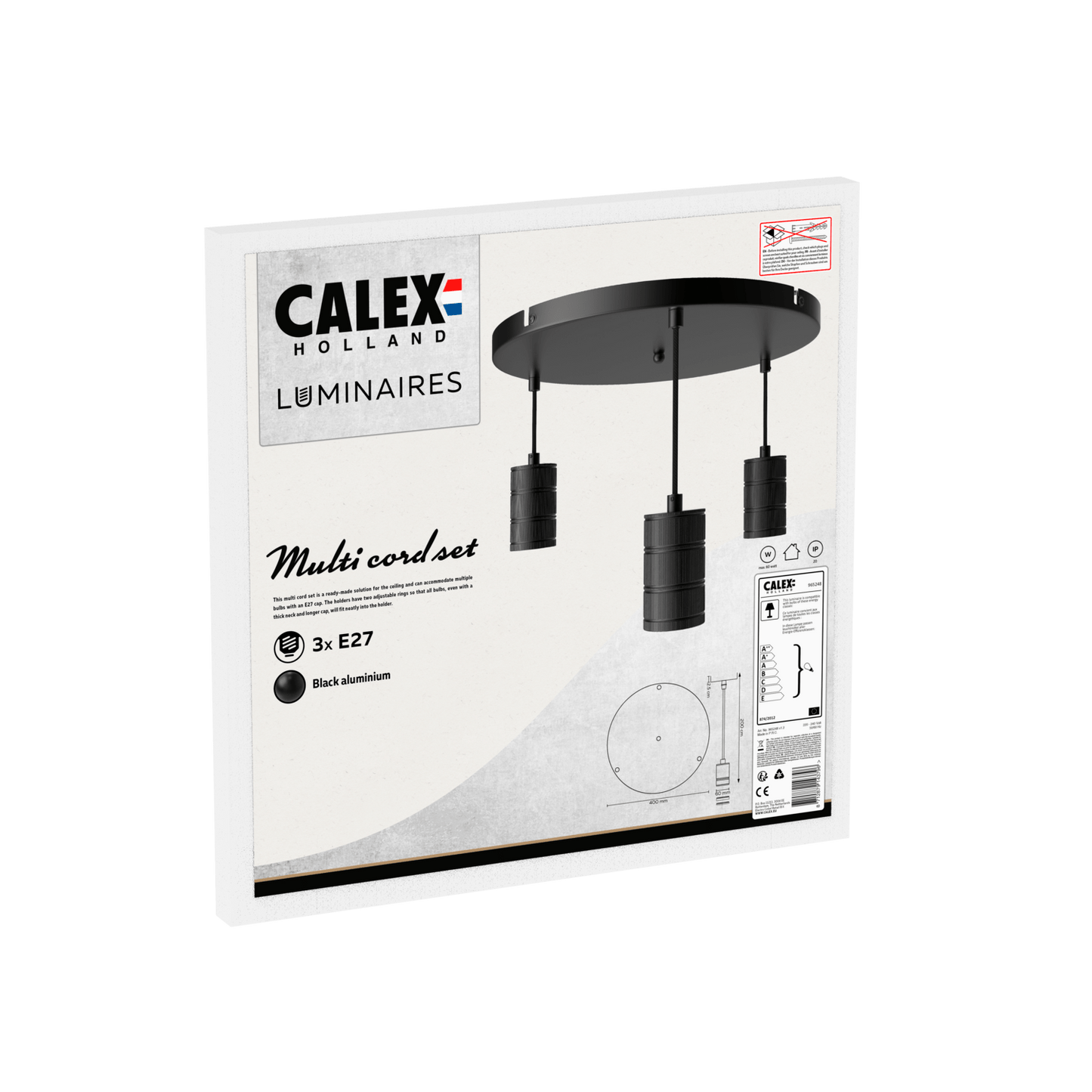 Calex Hanging Lamp Round - 3x E27 - 400mm - Black