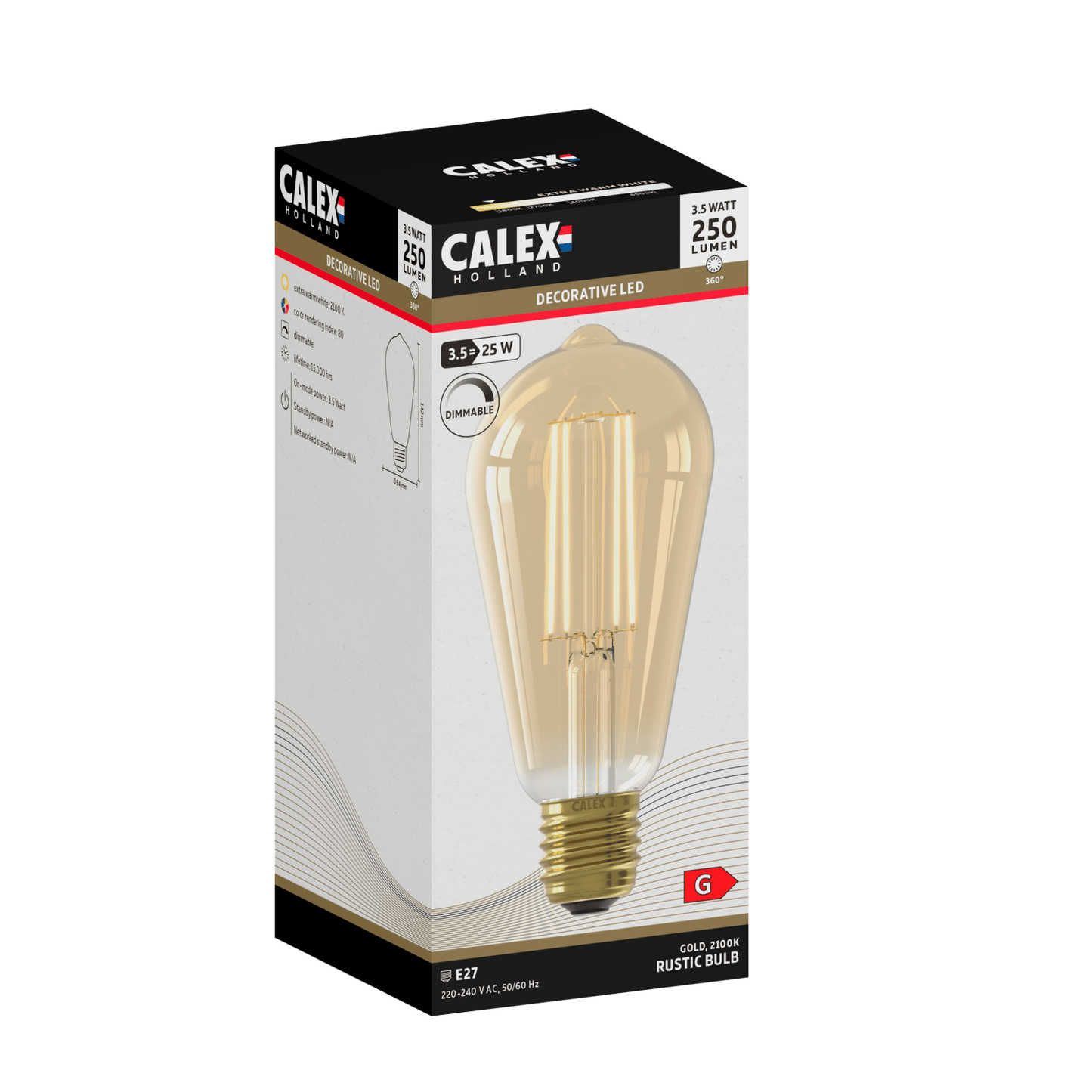 Calex Warm Filament LED Lamp - E27 - ST64 - Gold - 3.5W - Dimmable