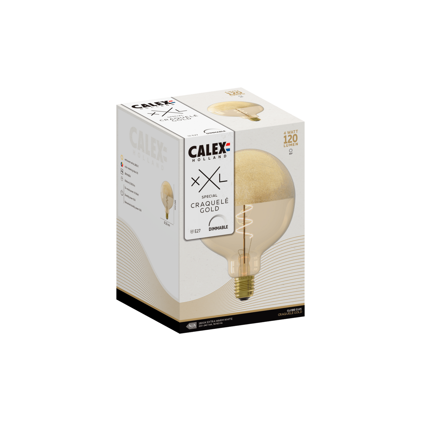 Calex Top mirror Bulb - E27 - Filament - G125 - Gold - WarmWhite - 4W