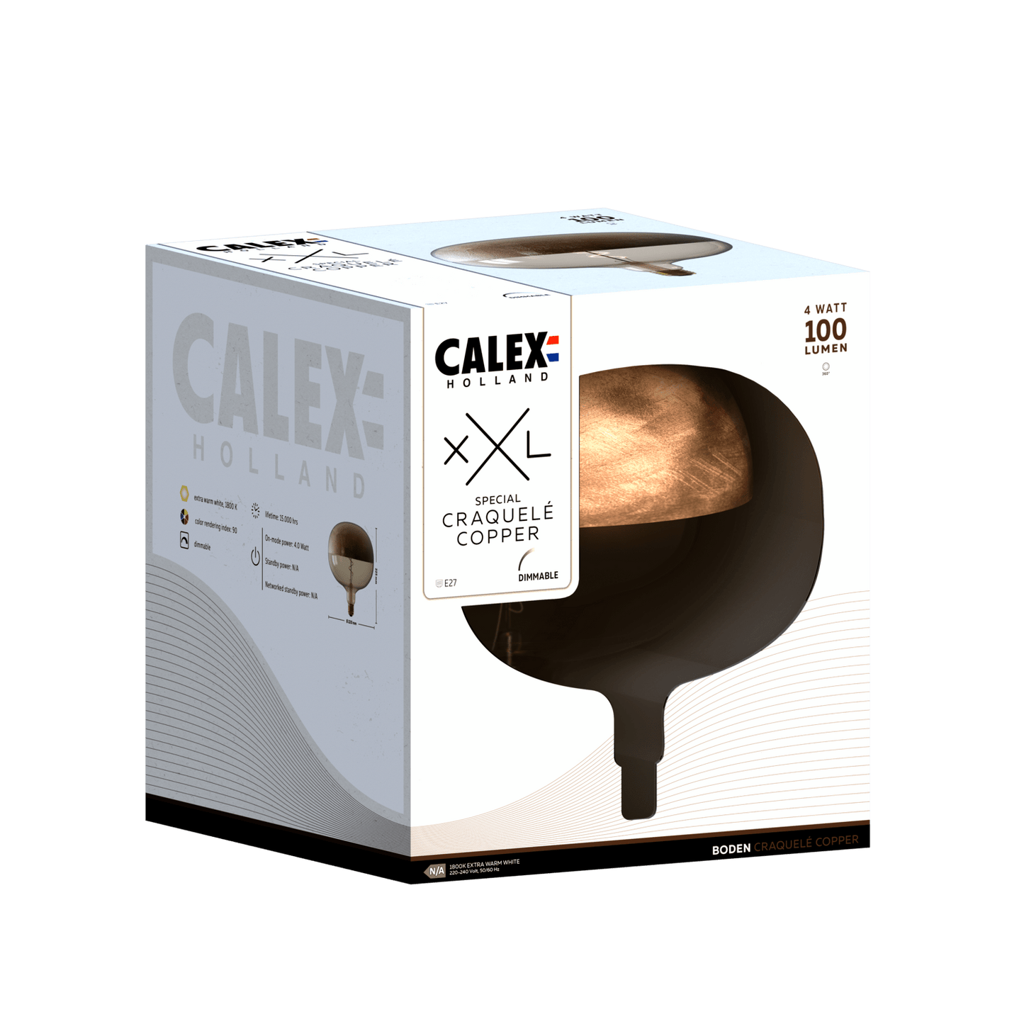 Calex Top mirror Bulb - E27 - Filament - Boden - Copper -WarmWhite- 4W