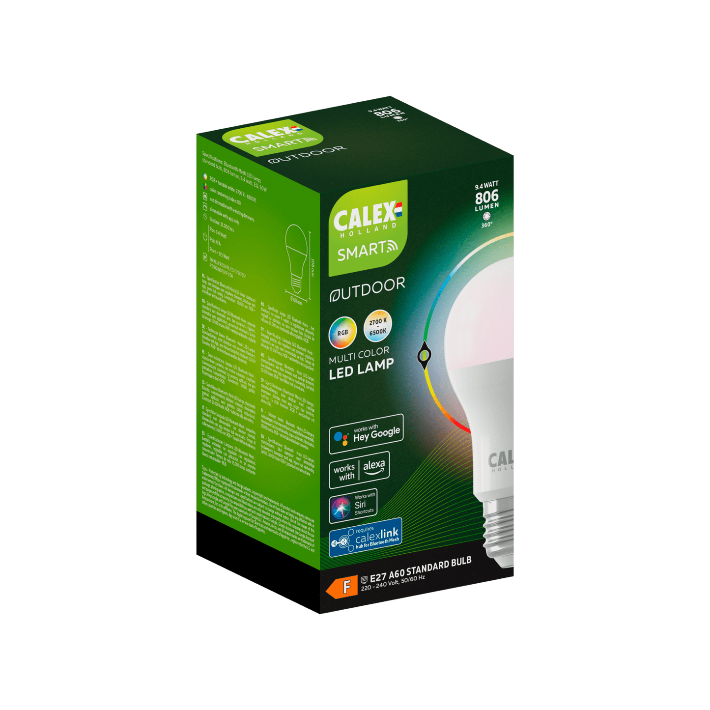 Calex Smart BT Mesh LED Bulb - A60 - E27 - RGB+Warm White - 9.4W