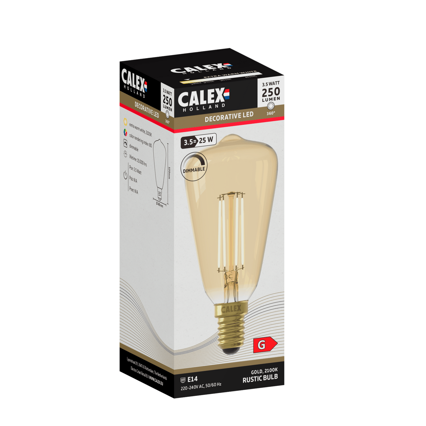 Calex Warm Filament LED Lamp - E14 - ST48 - Gold - 3.5W - Dimmable