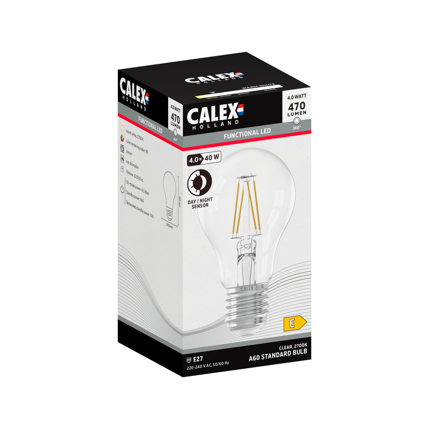 Calex Sensor Bulb - E27 - A60 - Clear - 4W