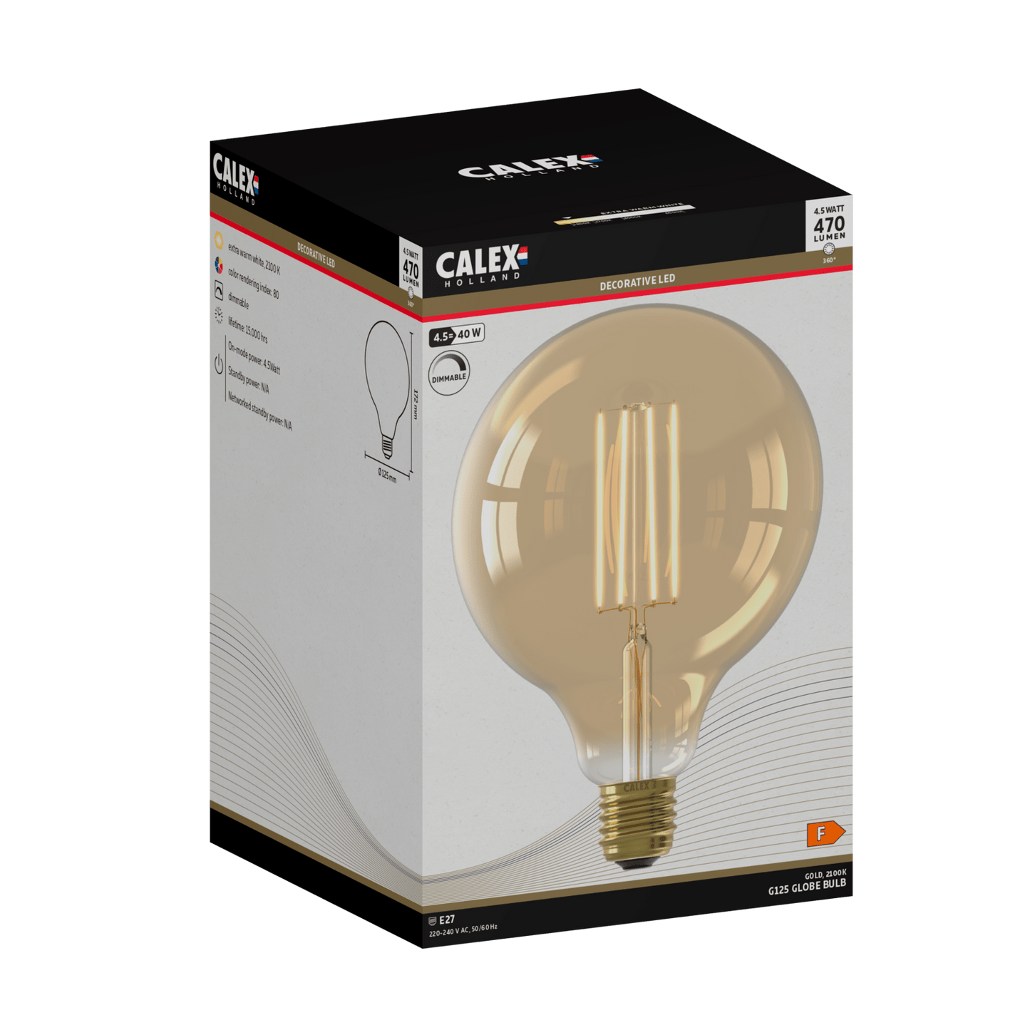 Calex Warm Filament LED Lamp - E27 - G125 - Gold - 4.5W - Dimmable
