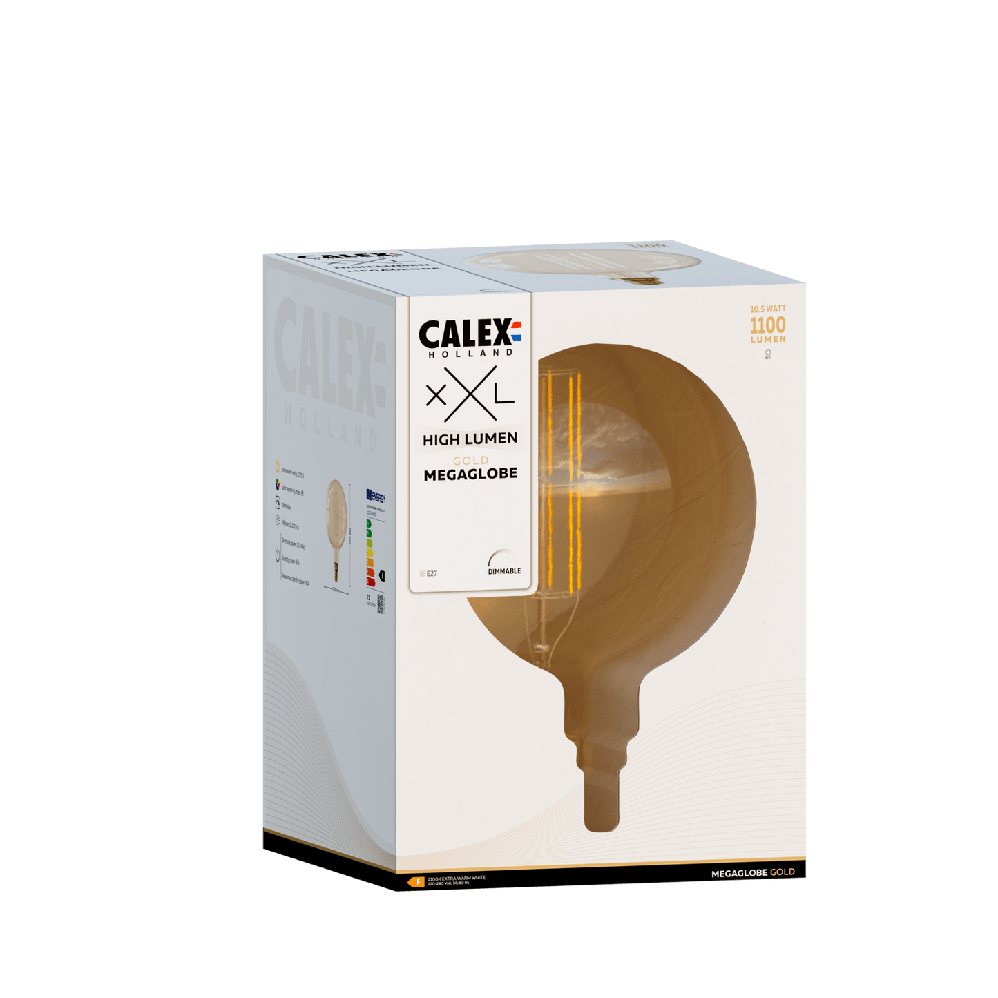 Calex Mega Globe Bulb - E27 - Filament - Gold - High lumen - 10.5W