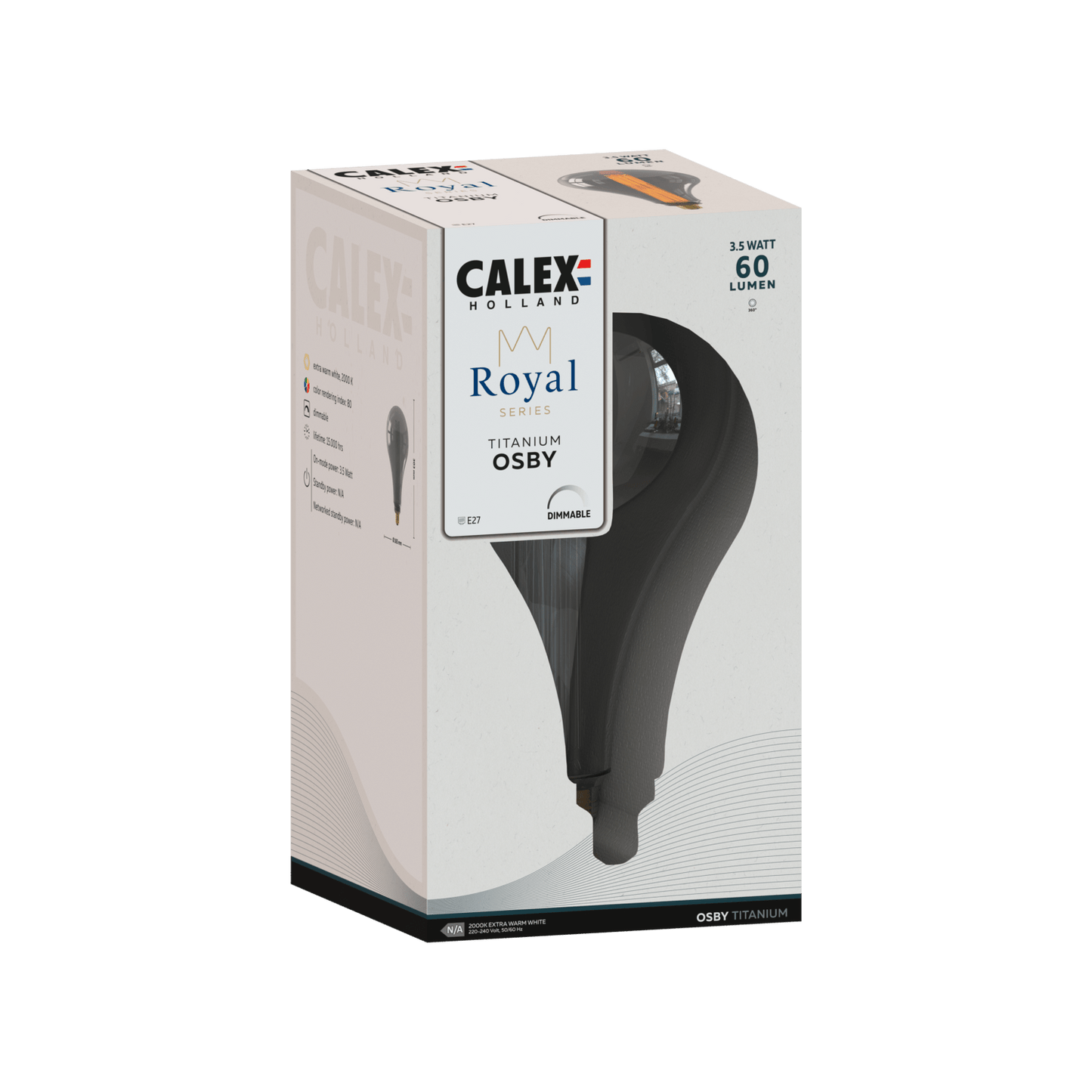 Calex Royal Osby Bulb - E27 - Filament - Titanium - WarmWhite - 3.5W