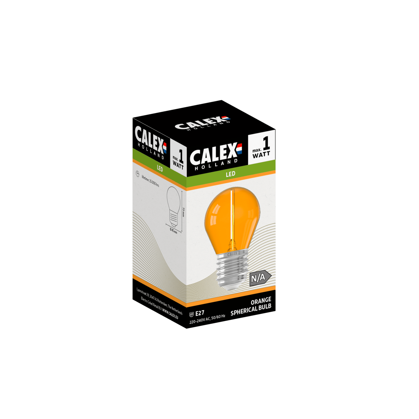 Calex Party Bulb - E27 - G45 - Orange - 1W