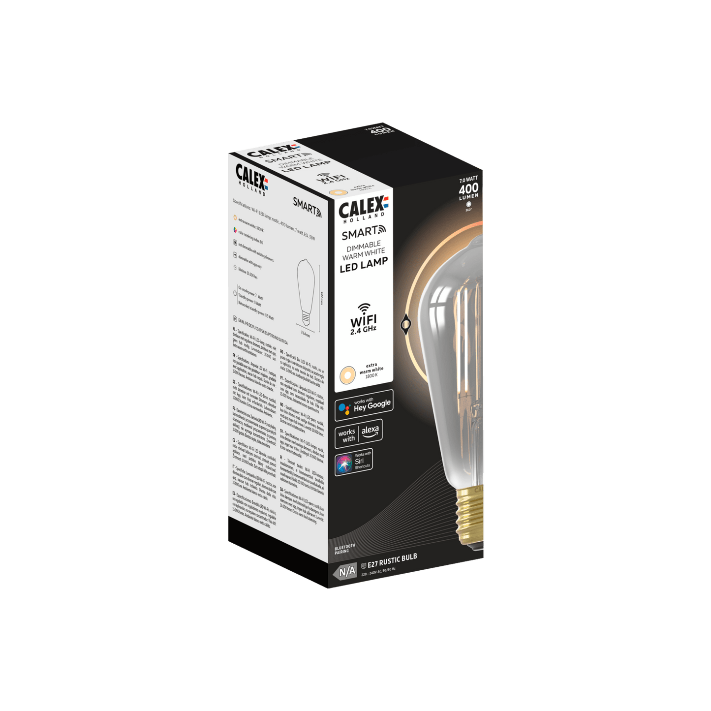 Calex Smart LED Bulb - E27 - Filament - ST64 - Titanium - WarmWhite-7W