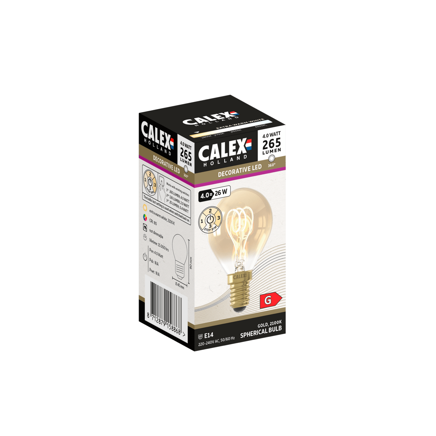 Calex Flex Filament LED Lamp - E14 -P45- Gold - 4W - 3 step dimming