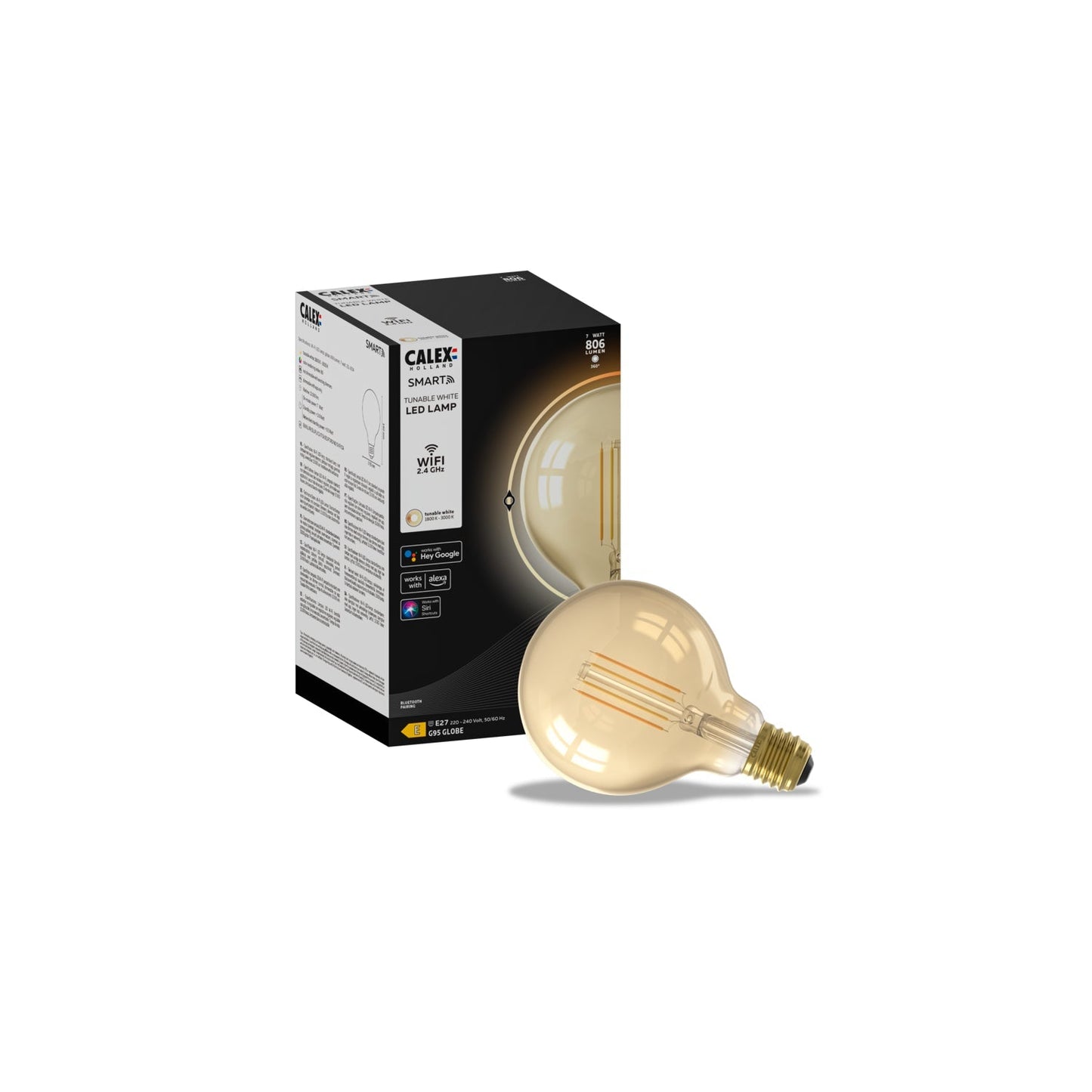 Calex Smart LED Bulb - E27 - Filament - G95 - Gold - Warm White - 7W