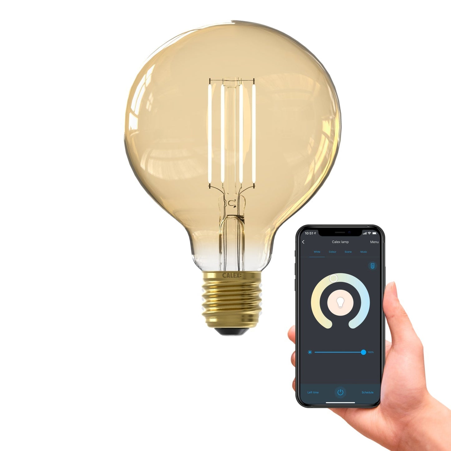 Calex Smart LED Bulb - E27 - Filament - G95 - Gold - Warm White - 7W