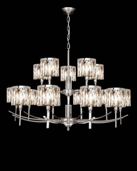 Opulence 15 Arm Chandelier Satin Nickel Light