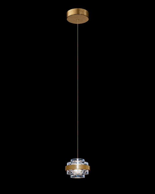 Geo LED Single IP44 Clear Pendant Brushed Gold Dimmable Light