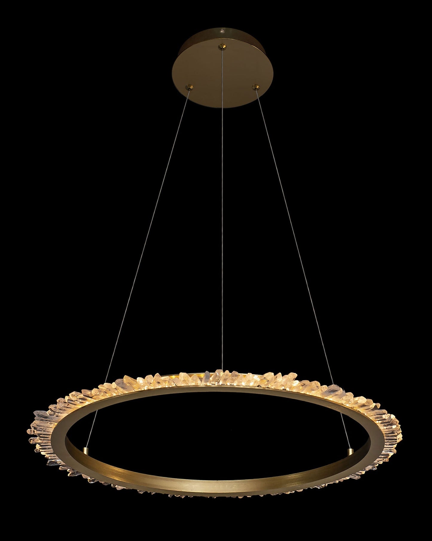 Quartz Halo Large Round Pendant 67.5cm Diam Satin Gold Light