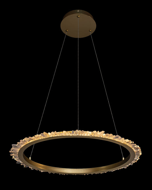 Quartz Halo Large Round Pendant 67.5cm Diam Satin Gold Light