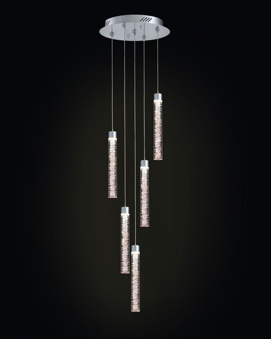 Crackle 5LT Round Pendant Chrome Light
