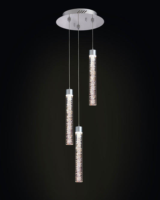 Crackle 3LT Round Pendant Chrome Light