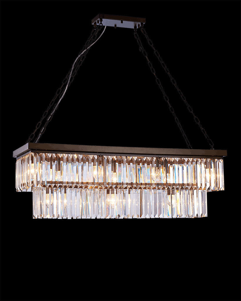 Crystalline Large Rectangular Pendant Antique Bronze Light