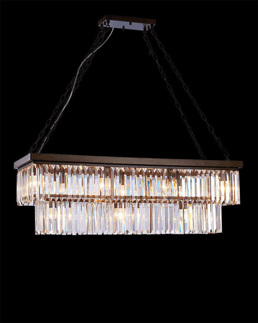 Crystalline Large Rectangular Pendant Antique Bronze Light