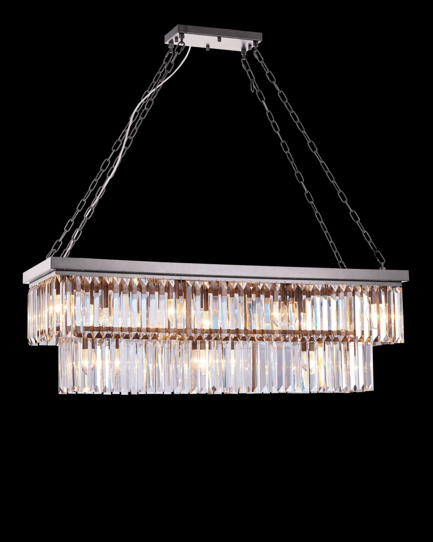 Crystalline Large Rectangular Pendant Satin Nickel Light
