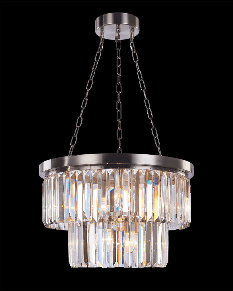 Crystalline Small Round Pendant Satin Nickel Light