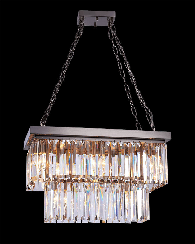 Crystalline Small Retangular Pendant Antique Satin Nickel Light