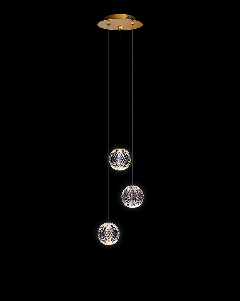 Diamante 3Lt Round Pendant Gold Light