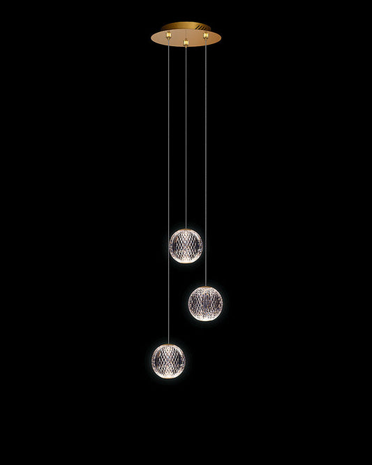 Diamante 3Lt Round Pendant Gold Light