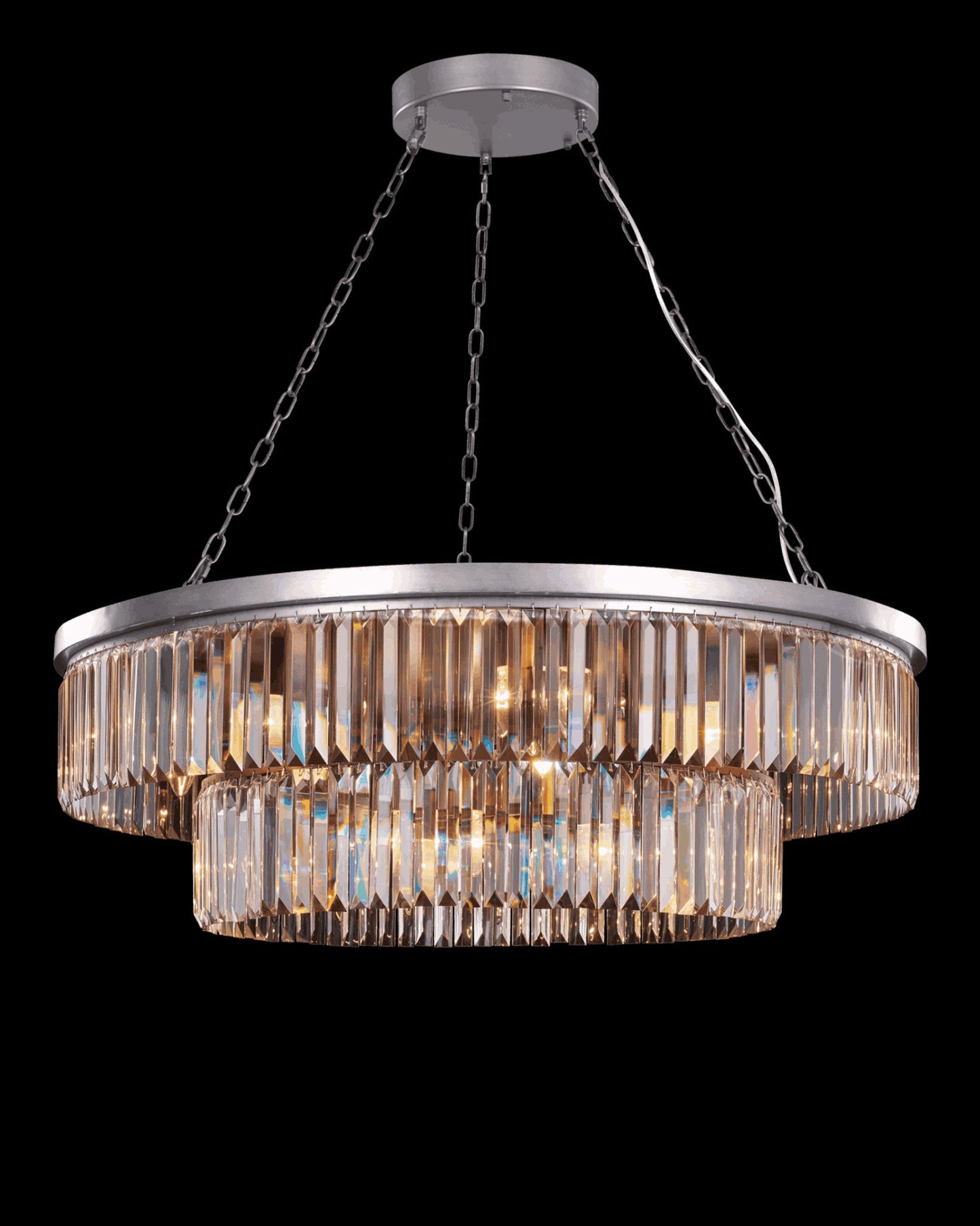 Crystalline Large Round Pendant Satin Nickel Light