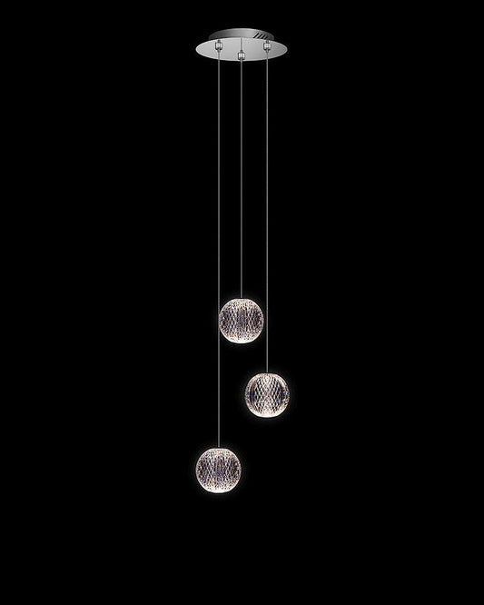 Diamante 3Lt Round Pendant Chrome Light