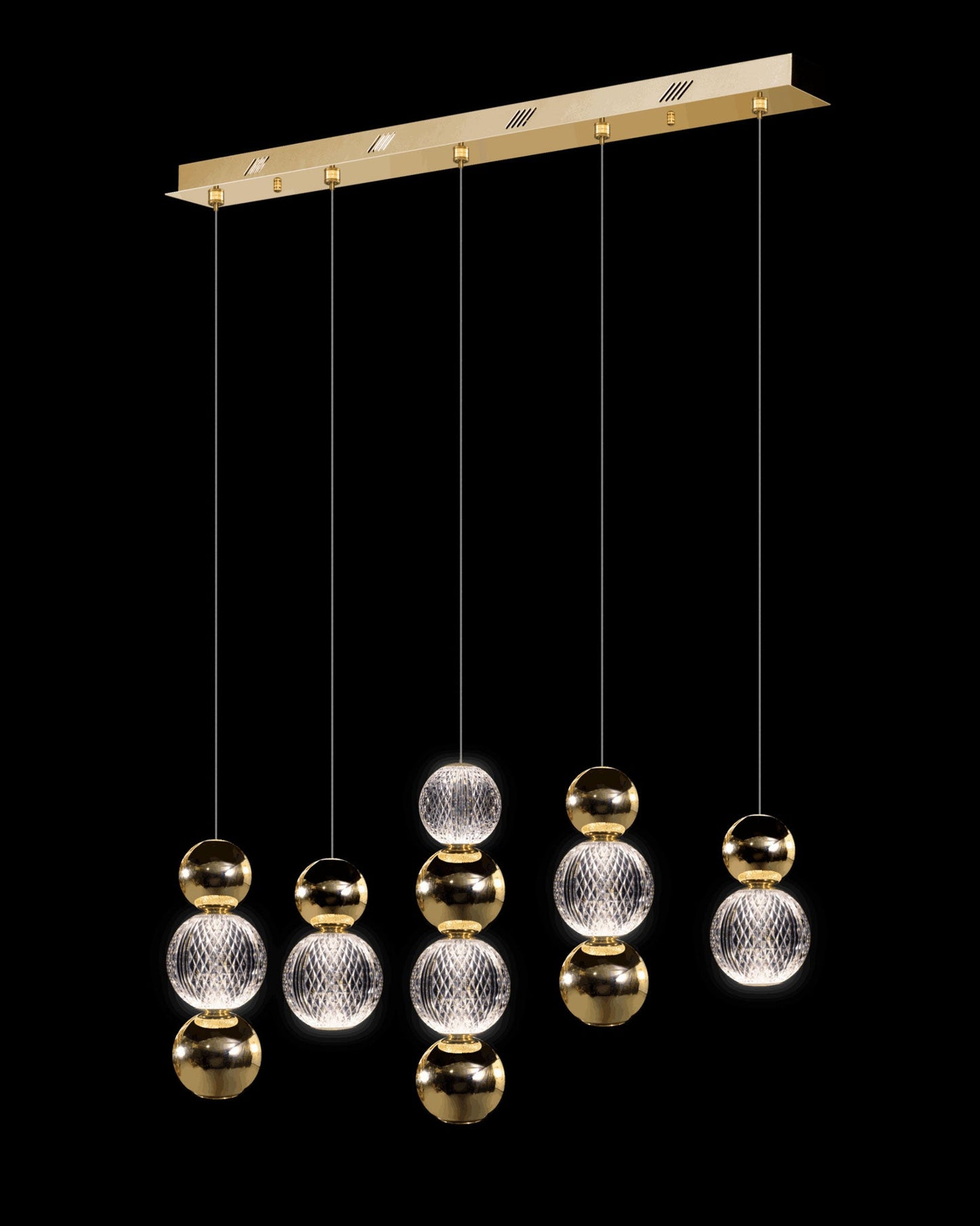 Diamante Embellished 5 Droplet Bar Pendant Gold Light
