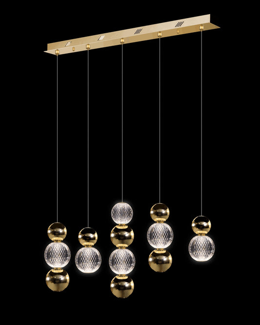 Diamante Embellished 5 Droplet Bar Pendant Gold Light