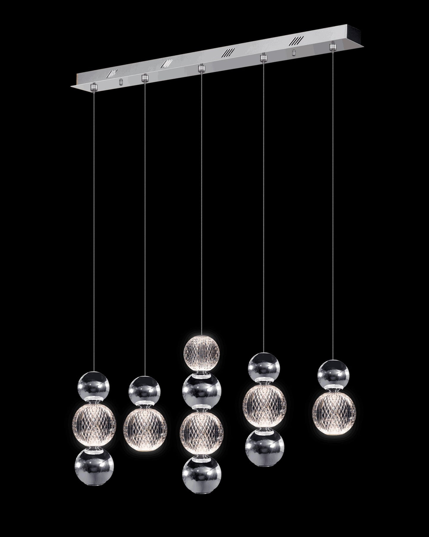 Diamante Embellished 5 Droplet Bar Pendant Chrome Light
