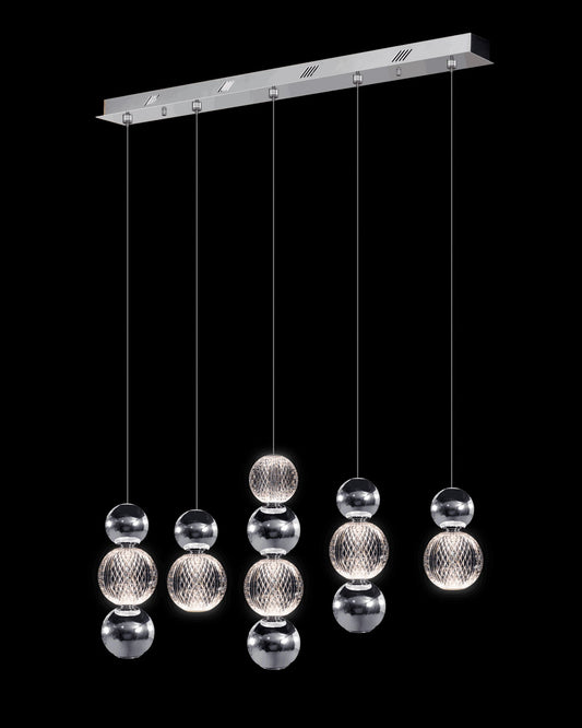Diamante Embellished 5 Droplet Bar Pendant Chrome Light