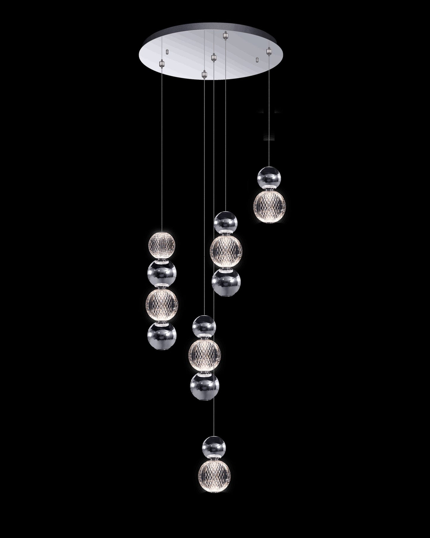Diamante Embellished 5 Droplet Pendant Chrome Light