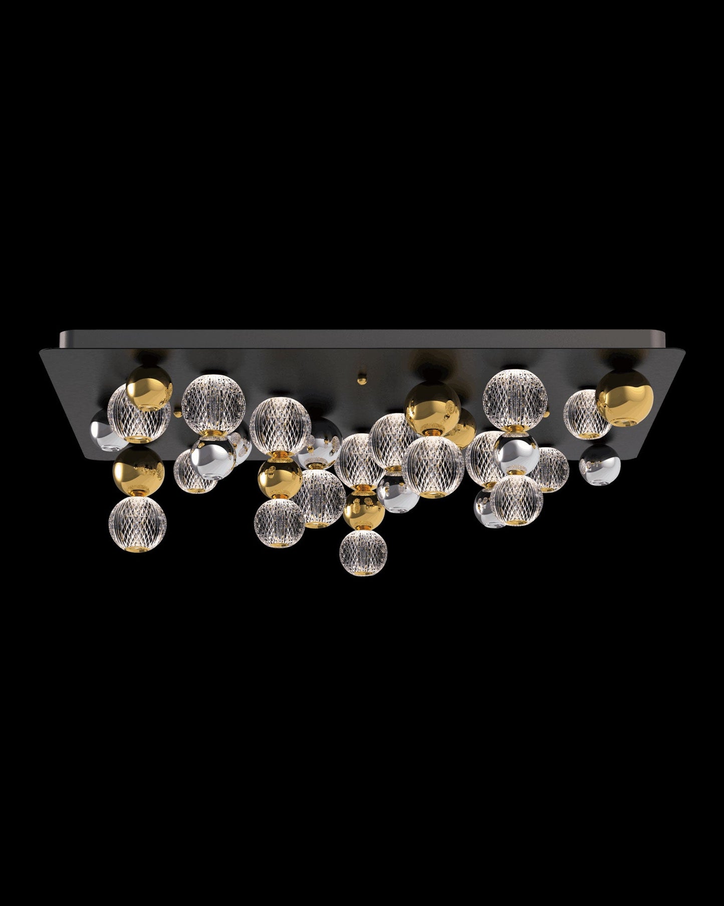 Diamante Embellished 19Lt Flush Retangle Black Plate Chrome Light